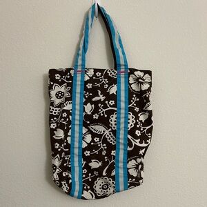 American Eagle Outfitters Brown Floral Tote with Blue Straps